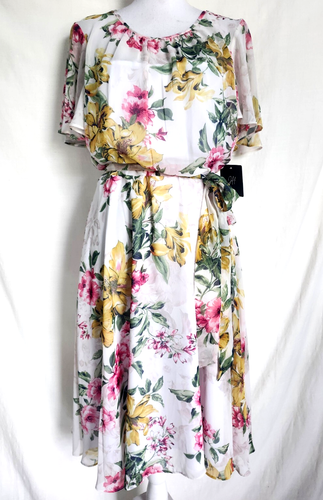 NWT Jessica Howard Flutter Sleeve Fit and Flare Women's Dress Size 18 Ivory Flor - 第 1/12 張圖片