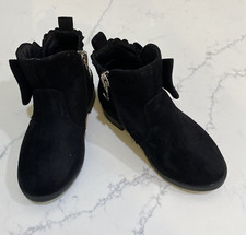 Baby Girls Boots Booties Size 6 Black Suede Dressy Casual Bow Zip Clara