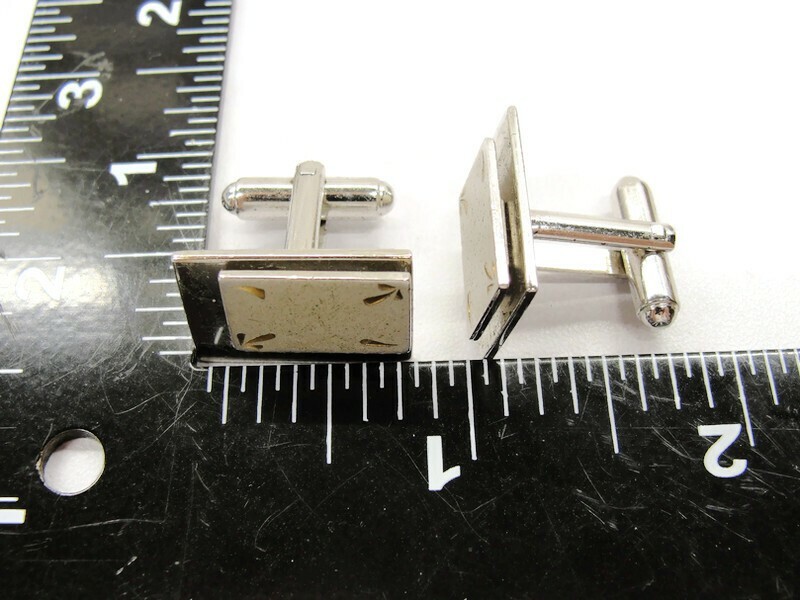 Rectangular Cufflinks Polished Brushed Silver Ton… - image 4