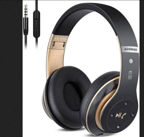 WIRELESS HEADPHONES 6S SUPER BASS (GOLD AND BLACK)