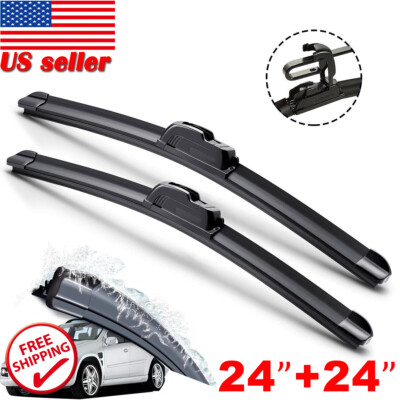 24'' & 24'' Windshield Wiper Blades Bracketless J-HOOK OEM QUALITY All season