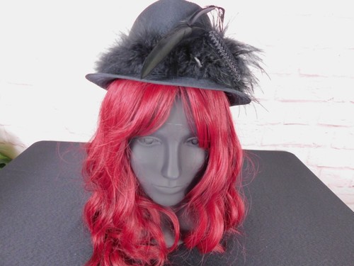 Rare Elegant Black Mini Top Hat Fascinator Feathers Gothic Victorian - Picture 8 of 9