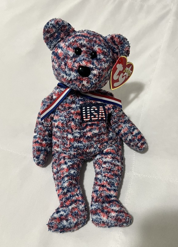 “USA” TY BEANIE BABY 4TH JULY BEAR, ERROR, CODE, PE PELLETS - MINT CONDITION!