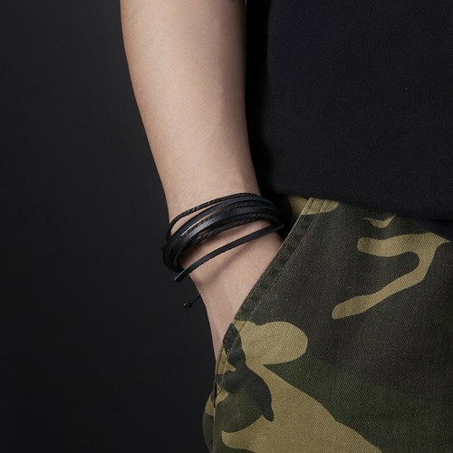Multilayer Punk Men Bracelets Set Leather Wrap Braided Wristband Bangle Jewelry - Picture 11 of 45