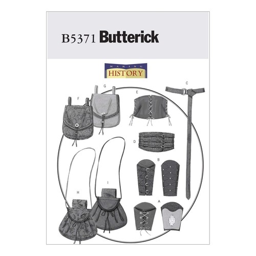 Butterick Kostüm SCHNITTMUSTER B5371 Handgelenkarmschienen, Korsett, Gürtel, Taschen