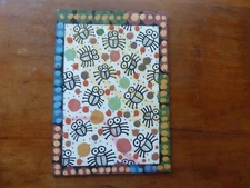 Signed Folk Aboriginal Painting of Charming Little Bugs with Dots 7 X 9 1/2"