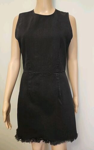 Alexander Wang Denim Black Sheath Mini Dress Frayed Hem Size 6