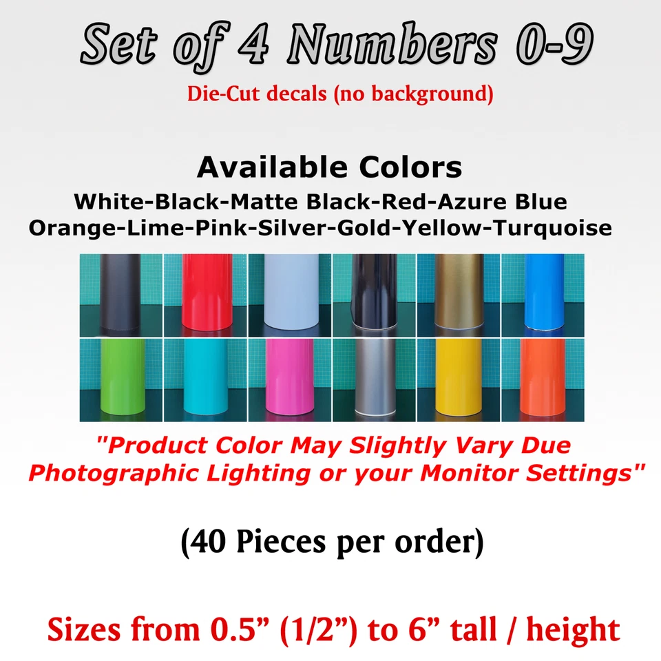 Pack de 4 calcomanías troqueladas de vinilo números 0 a 9 juego de 40 piezas pegatina número personalizado Foto 4 de 4