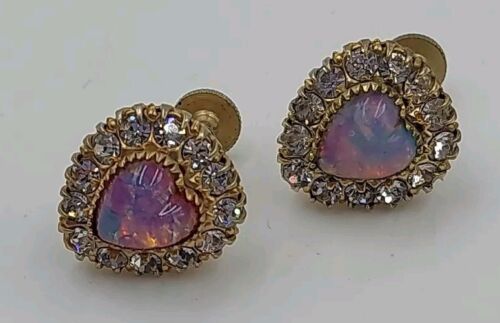 Pendientes Vargas Vintage Aliento de Dragón Ópalo Forma de Corazón Chapados en Oro Tornillo Trasero - Imagen 6 de 7