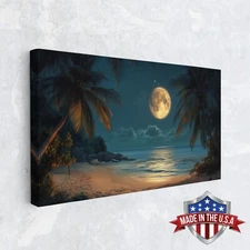 Midnight Embrace by the Sea Canvas Print for Home Decor, Wall Decor Art Poster