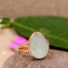 Chalcedony Ring Size 7.5 Rose Gold Plated Solid 925 Silver Jewelry Gift For Her