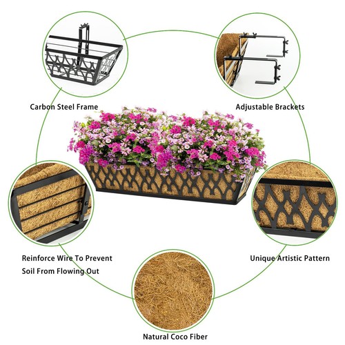4 Pack 24 Inch Railing Planter Window Boxes Planters with Coconut Liner ...