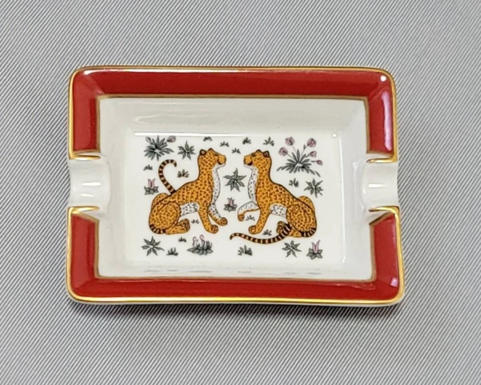 Mini Bandeja Cenicero Hermes Paris Porcelana Leopardo Rojo Dorado Usado de Japón Foto 2 de 4