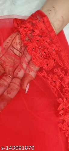 NEW Designer Red Net Bollywood Saree Party Wear Indian Wedding Sari - Picture 4 of 4
