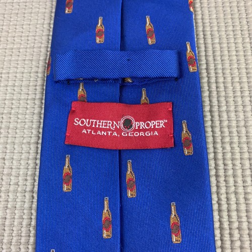 SOUTHERN PROPER Men's Beer Bottle Motif Jacquard Blue 100% Silk Tie - Picture 4 of 6