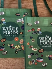 Lot Of 2 Whole Foods Market Reusable Shopping Bag Large 7 Gallon NWT Washable