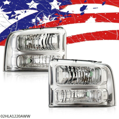 Crystal Corner Headlights For 2005-2007 Ford Super Duty – Chrome Housing, Clear Lens 5 thumbnail image