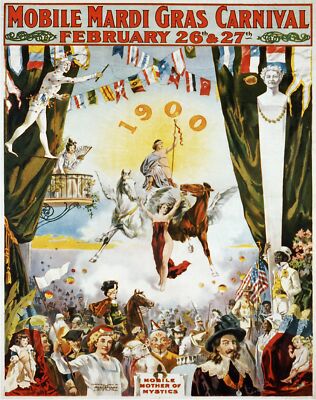 4727.Mobile mardi gras carnival.festive crowd.POSTER.Decoration.Graphic Art