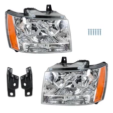 Silscvtt Headlights For Chevy Avalanche/Suburban/Tahoe 2007-14 LH+RH Side Chrome