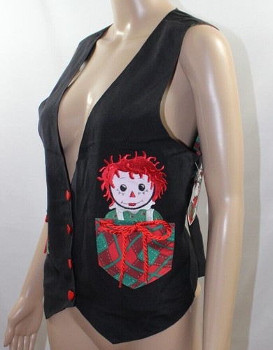 Snowden and Friends Black Christmas Raggedy Ann Raggedy Andy Top Vest Silk NWT M - Picture 2 of 10
