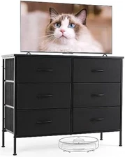 6 Fabric Drawers Dresser Bedroom Wood Top Cabinet Chest of Drawers Organizer