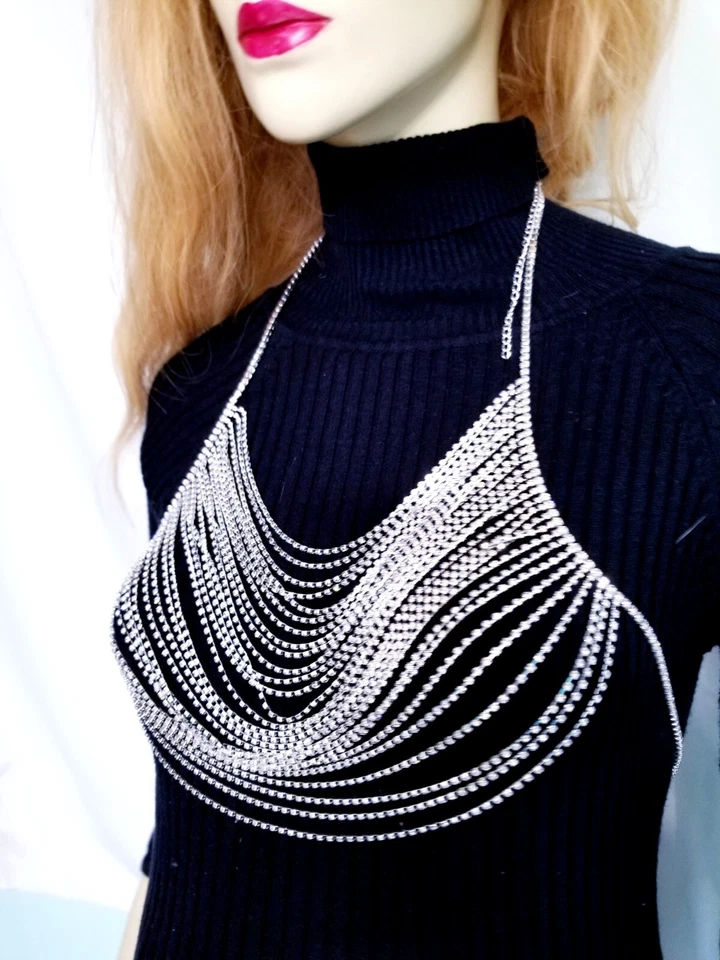 Arnés de sujetador de cristal con cadena para vientre cuerpo de diamantes de imitación transparente Foto 2 de 4