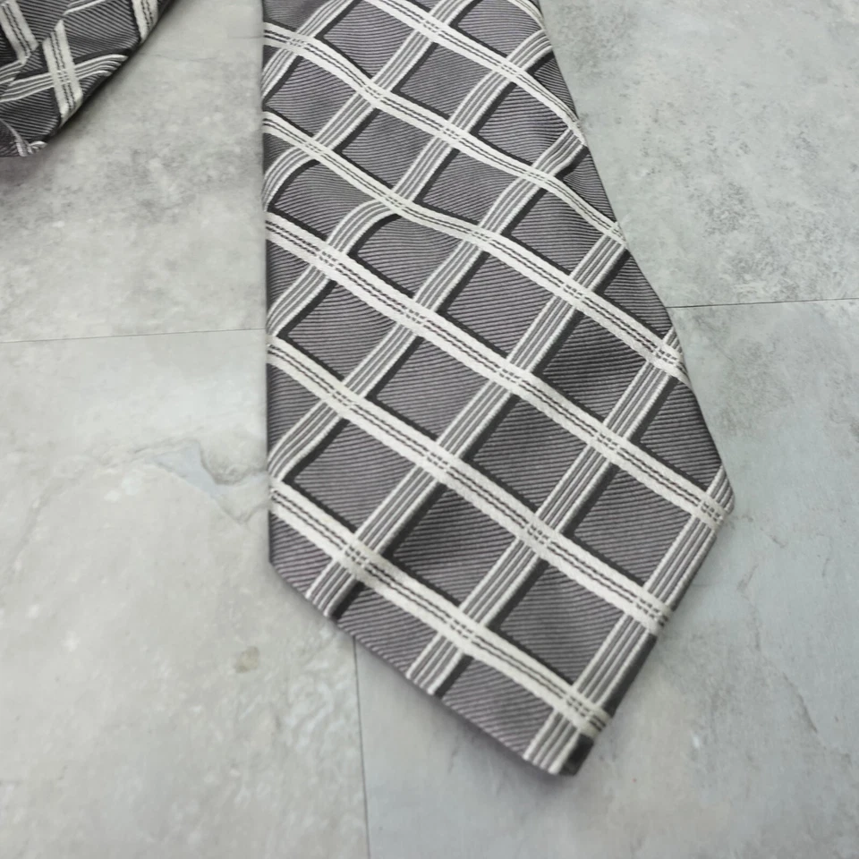Corbata Barneys New York Cuello Hombres Gris Metálica Sólida Cuadros Seda Formal Novio ITALIA Foto 4 de 4