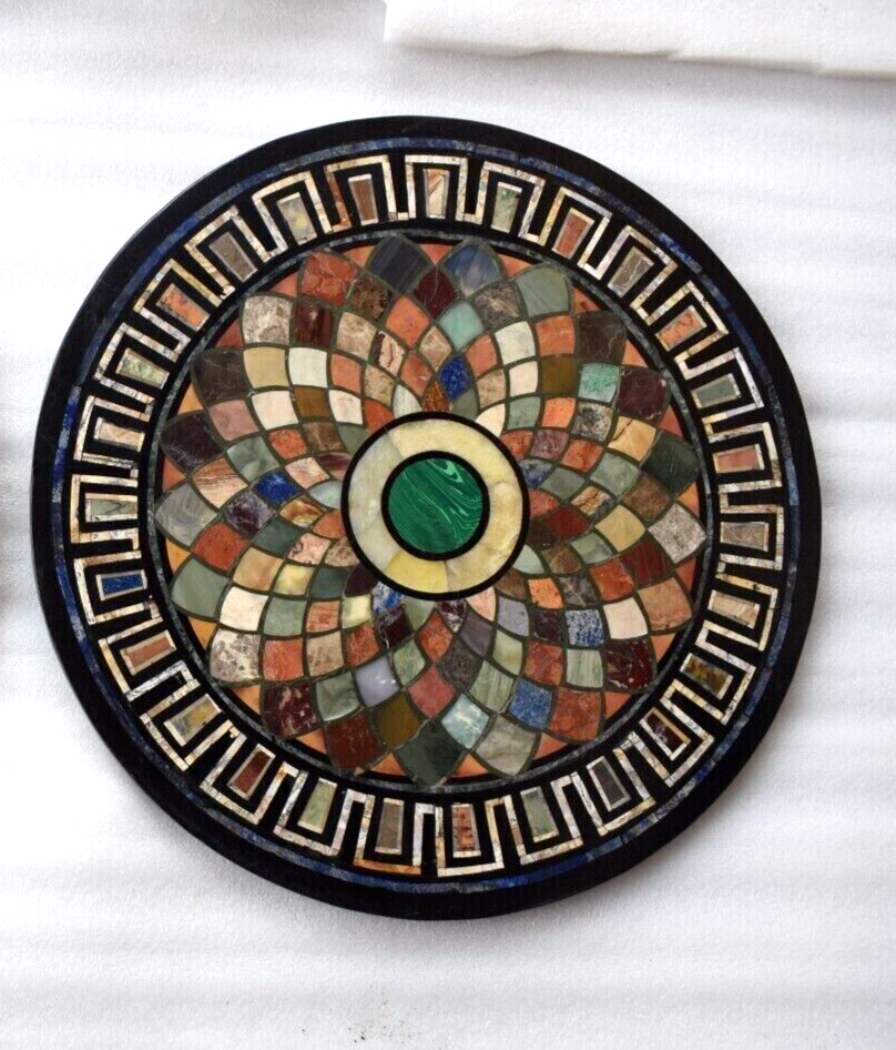 30-Inch Black Marble Coffee Table with Mosaic Inlay for Living Room Decor