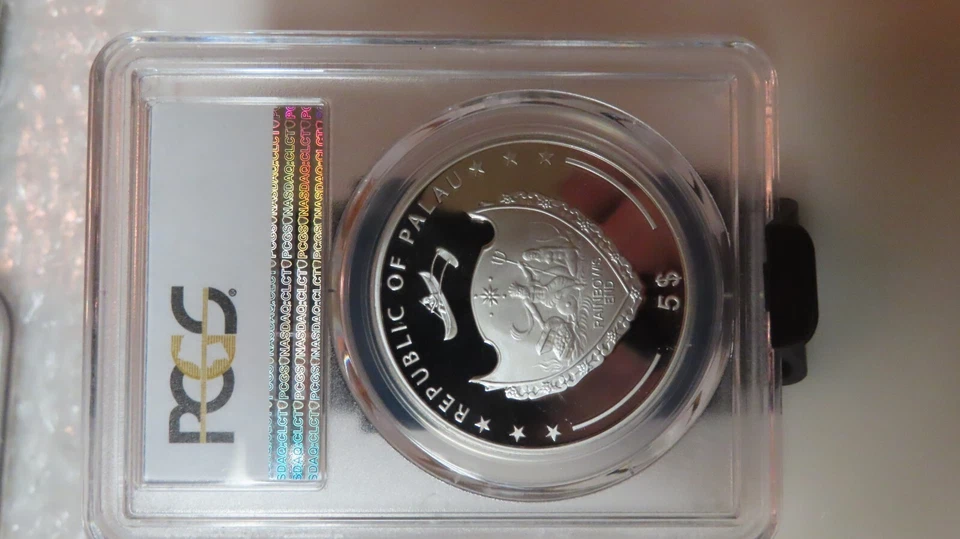 Palau 2013 $5 / Golden Gate Bridge / PCGS PR69 DCAM  / Colorful Silver Beauty! - Image 3 of 4