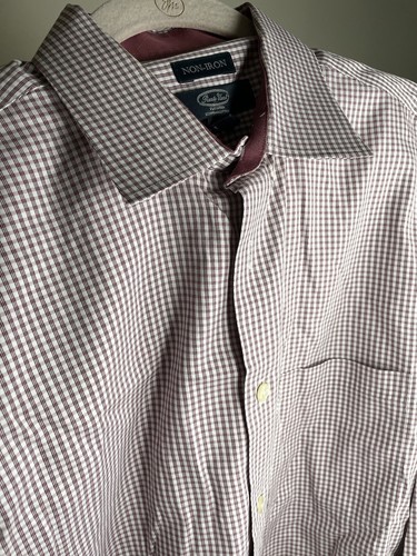 Mens Pronto Uomo Dress Shirt Maroon White Plaid Collared Button Up Size 15 1/2 - Picture 6 of 6