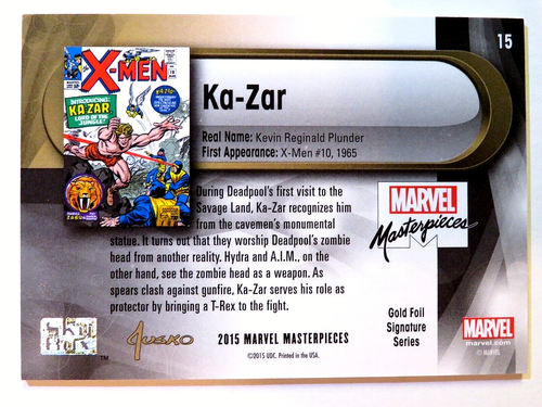 2016 Joe Jusko Marvel Masterpieces Ka-Zar Gold Foil Signature Card #15 Tier 1 - Picture 2 of 2