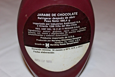 RARE VINTAGE 1980s VINA DEL MAR-CHILE LABELED HERSHEY S SYRUP SQUEEZE BOTTLE
