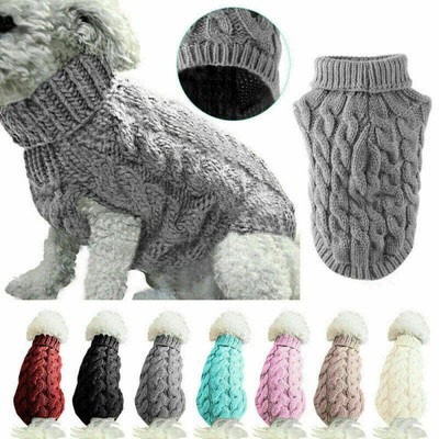 Dog Knitted Sweaters Turtleneck Classic Cable Knit Puppy Jumper Coat & Free Gift