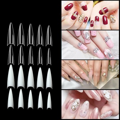 1000pcs Long Stiletto Nail Tips Acrylic Nails Half False Flake Nail Tips 10sizes Ebay