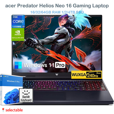 2024 acer Predator Helios Neo 16 Laptop,24-Core i9-14900HX,RTX4070,UpTo 64GB 4TB