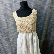 Anthropologie Beckett Crochet Dress XS Beige White Eyelet Tiered Scoop Women's