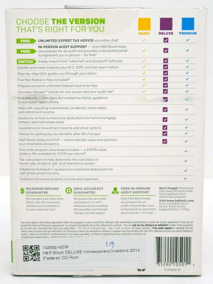 NEW H&R Block 2014 DELUXE Homeowner/Investor Tax Software taxes FEDERAL ONLY CD - Image 2 of 4