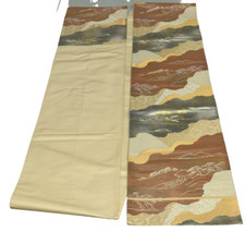 Japanese Vintage Kimono Fukuro Obi silk beige expensive tradition 160.6x11.8in
