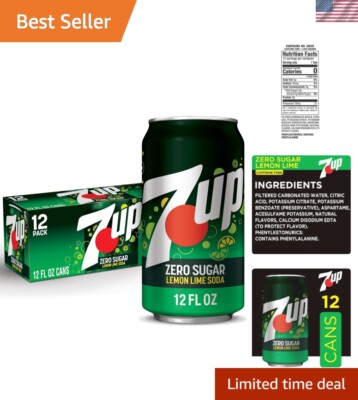 Pack of 12 Zero Sugar 7-Up - Caffeine-Free Lemon-Lime Soda for All Occasions