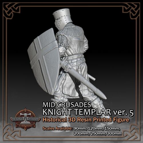 Crusader Knight Templar 5 - 3D Resin Printed Figure Model - Scale 90mm to 300mm - Picture 5 of 16
