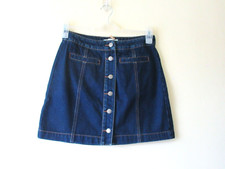 Springfield Dark Blue Denim Mini Skirt Sz S Pockets Button Down New