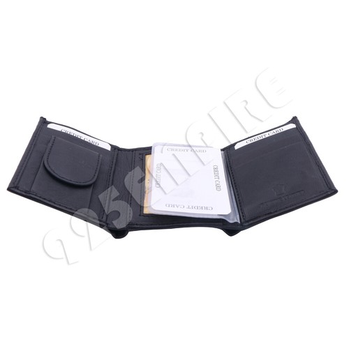 Billetera de cuero genuino negra triple/plegable para hombre licencia de identificación con tarjeta de crédito - Imagen 28 de 36