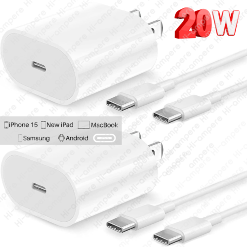 PD Type C 20W Fast Charger Dual USB C Cable For iPhone 15 Pro Max Plus Samsung - Afbeelding 1 van 20