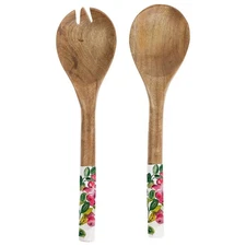 Salad Server Utensil Set | Mango Wood and Enamel Serving Fork and Spoon, 12",...