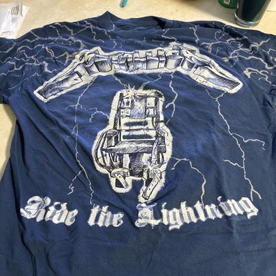 Cool AOP Metallica Ride The Lightning Thrash Metal Shirt Large Megadeth Anthrax