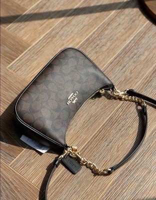 New COACH CA548 Women s Teri Shoulder Bag In Signature Canvas Gold/Brown Black