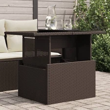 Garden Table Brown PE Rattan, Powder-Coated Steel, Tempered Glass
