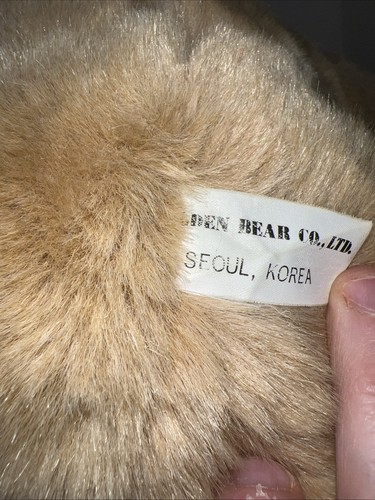 14 Zoll Teddybär Schlafaugen Stofftier Plüsch Golden Bear Co Vintage Seoul Korea - Bild 8 von 9