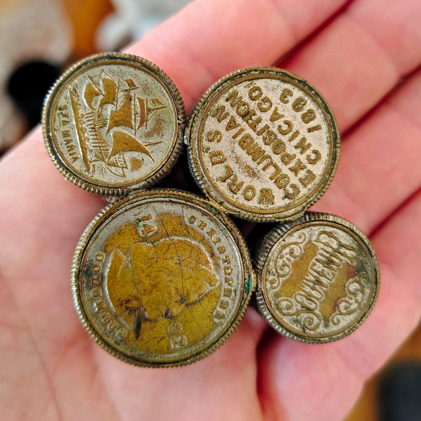 Lot of 5 Vintage US Brass Trade Tokens "Good For Trade" Circulated Assorted