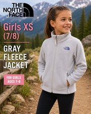 The North Face Girls XS 7/8 Gray Fleece Jacket Full Zip Logo Zip Pockets